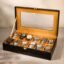 Birch & Co. Watch Box Organizer – 12 Slot Display Case with Glass Lid, PU Leather, Soft Velvet Interior – Elegant Storage for Men’s & Women’s Watches, Jewelry & Accessories – Gift-Ready Case, Black