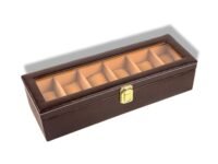 Birch & Co. Watch Box Organizer – 6 Slot Display Case with Glass Lid, PU Leather, Soft Velvet Interior – Elegant Storage for Men’s & Women’s Watches, Jewelry & Accessories – Gift-Ready Case, Mohagany