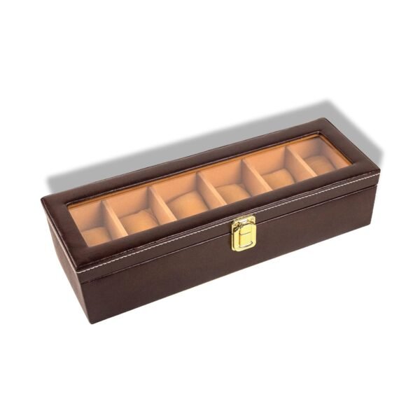 Birch & Co. Watch Box Organizer – 6 Slot Display Case with Glass Lid, PU Leather, Soft Velvet Interior – Elegant Storage for Men’s & Women’s Watches, Jewelry & Accessories – Gift-Ready Case, Mohagany