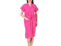 Bombshell Women's Soft Terry Cotton Plain Bathrobe (Dark Pink,Free Size)