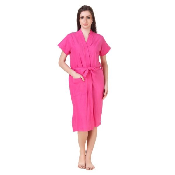 Bombshell Women's Soft Terry Cotton Plain Bathrobe (Dark Pink,Free Size)
