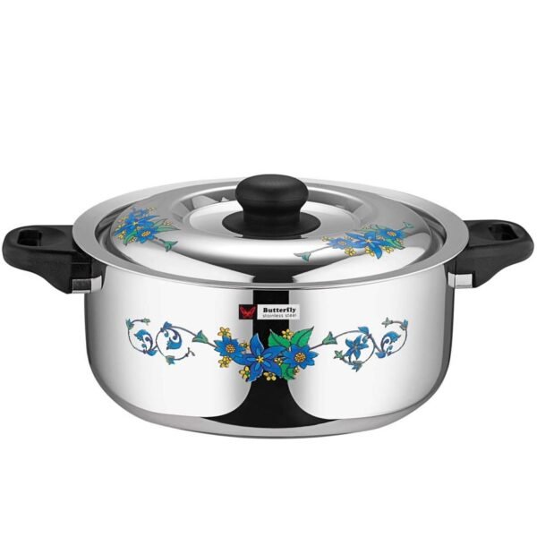 Butterfly Deluxe Dish 3 Stainless Steel Floral Hot Pack Casserole, 3750 ml, Silver