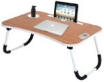 Callas Multipurpose Foldable Laptop Table with Cup Holder | Drawer | Mac Holder | Table Holder Study Table, Breakfast Table, Foldable and Portable/Ergonomic & Rounded Edges/Non-Slip Legs (CA-27-Brown)