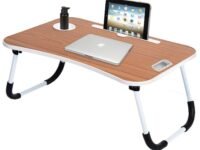 Callas Multipurpose Foldable Laptop Table with Cup Holder | Drawer | Mac Holder | Table Holder Study Table, Breakfast Table, Foldable and Portable/Ergonomic & Rounded Edges/Non-Slip Legs (CA-27-Brown)