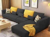 Casaliving Minta RHS 6 Seater L Shape Sofa Set for Living Room (Black Colour Fabric) Premium Fabric Sofa Set