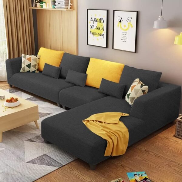 Casaliving Minta RHS 6 Seater L Shape Sofa Set for Living Room (Black Colour Fabric) Premium Fabric Sofa Set