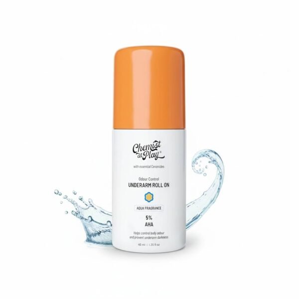 Chemist At Play UnderArm Roll On with 5% AHA, Lactic Acid & 1% Mandelic Acid|Prevents Body Odour, Fades Pigmentation & Kills Bacteria|0% Aluminium & 0% Alcohol | For Sensitive Skin|Aqua Fragrance|40ml
