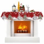 Christmas Fireplace Mantel Scarf Cover, Mantel Shelf Top Scarf Runner for Christmas Halloween Thanksgiving Fall Indoor Decorations Winter Silver Leaf Xmas Ball Snow Gnomes 90'' L x 17'' W