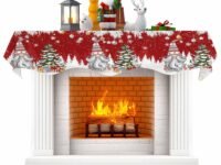 Christmas Fireplace Mantel Scarf Cover, Mantel Shelf Top Scarf Runner for Christmas Halloween Thanksgiving Fall Indoor Decorations Winter Silver Leaf Xmas Ball Snow Gnomes 90'' L x 17'' W