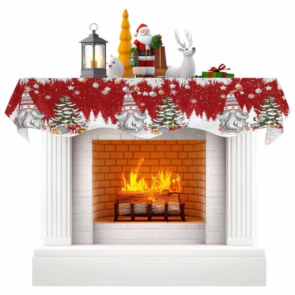 Christmas Fireplace Mantel Scarf Cover, Mantel Shelf Top Scarf Runner for Christmas Halloween Thanksgiving Fall Indoor Decorations Winter Silver Leaf Xmas Ball Snow Gnomes 90'' L x 17'' W