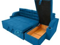 Comfort Designs Nora Textured Premium Polyester Fabric 5 Seater Corner Sofa Cumbed for Living Room, Functional Storage, Soft, Lightweight, Comfortable Sofa (Blue)