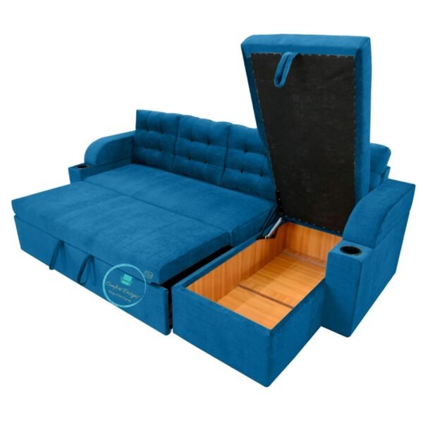 Comfort Designs Nora Textured Premium Polyester Fabric 5 Seater Corner Sofa Cumbed for Living Room, Functional Storage, Soft, Lightweight, Comfortable Sofa (Blue)