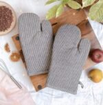 Cotton Microwave Oven Mitten for Microwave - Set of 2 PCS Oven Glove - Heat Resistant (Colour-Grey Pin Stripe)