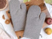 Cotton Microwave Oven Mitten for Microwave - Set of 2 PCS Oven Glove - Heat Resistant (Colour-Grey Pin Stripe)