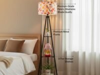 Crosscut Furniture Metal Printed LED Floor Lamp with 3 Shelves (Retro Robin), White