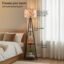 Crosscut Furniture Metal Printed LED Floor Lamp with 3 Shelves (Retro Robin), White