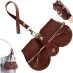 DIVUE Leather Sunglasses Case, Sunglasses Eyewear Case Artificial Leather Button Cover,Portable Outdoor Travel Holder Eyeglasses Bag,Sunglasses Pouch,Spectacles & Goggles For Men & Women