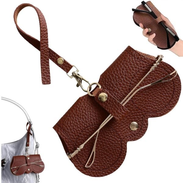 DIVUE Leather Sunglasses Case, Sunglasses Eyewear Case Artificial Leather Button Cover,Portable Outdoor Travel Holder Eyeglasses Bag,Sunglasses Pouch,Spectacles & Goggles For Men & Women