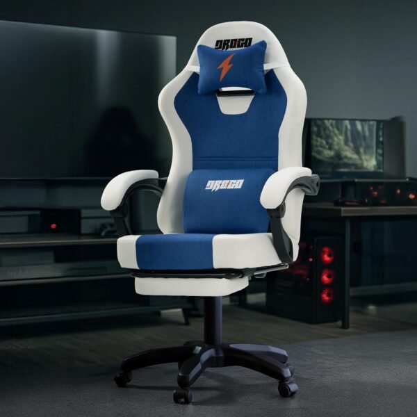 DROGO Aura Ergonomic Gaming Chair with Premium PU Leather Fabric, Linkage Armrest, Adjustable Neck & Lumbar Pillow | Computer Chair for Study | Office Chairs for Work from Home with Recline (White)
