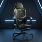 DROGO Ergonomic Gaming Chair with Premium PU Leather Fabric, Linkage Armrest, Adjustable Neck & Lumbar Pillow | Computer Chair for Study | Home & Office Chair with Recline (Black/Green)