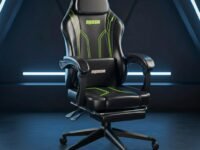 DROGO Ergonomic Gaming Chair with Premium PU Leather Fabric, Linkage Armrest, Adjustable Neck & Lumbar Pillow | Computer Chair for Study | Home & Office Chair with Recline (Black/Green)