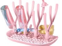 DaKos Baby Bottle Drying Rack, Baby Bottle Drying Stand, Drainer for Baby Bottles, Feeding Cup Nipple Storage with Detachable Tray, Compact and Portable Stylish Design (Pink)