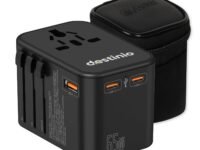 Destinio Universal Travel Adapter - 65W Laptop/MacBook GaN Fast Charging Adapter with 2 Type C & 1 USB Ports, Universal Charger Adapter, All in One International Travel Adapter for US, UK, Europe
