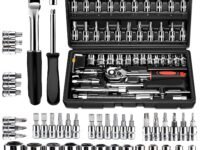 EBRI 46 Pieces 1/4 Inch Drive Industrial Grade Socket Ratchet Wrench Set, with Bit Socket And Screwdriver Set Metric and Extension Bar for Auto Repairing and Household, With Thickened Storage Case
