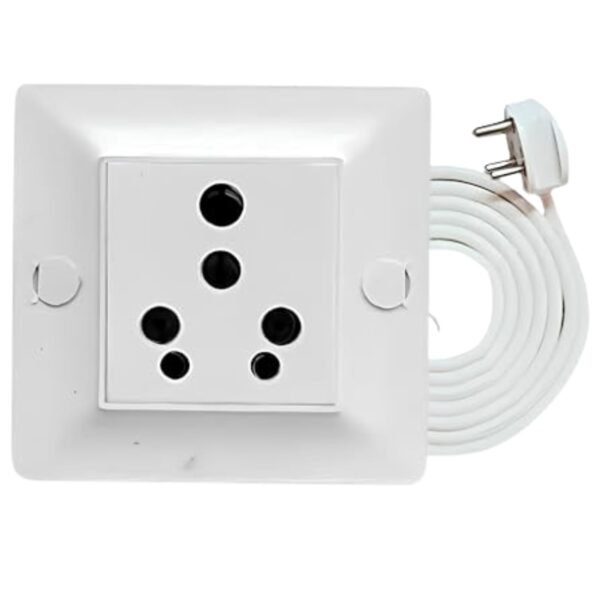 ELEGANT CASA 16 Amp Heavy Duty Extension Board with 5 Meter 3-Core 2.5mm Copper Wire, 16A Socket & Plug Top for High-Wattage Appliances (White)