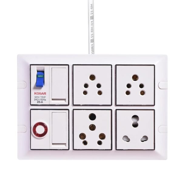 ELEGANT CASA 16 amp Electric Extension Board Heavy Duty Multi Plug Socket 2 Switch with mcb high Power Extension Box (2500w) Power Strip with 8 Meter Extension Cord Long Length Wire (White) 220 Volt