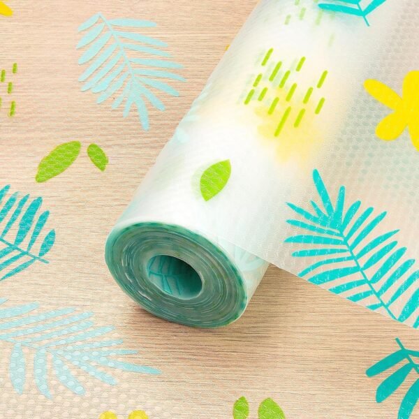 ESPERO Fridge Mats, Kitchen Mat EVA Food Grade Multipurpose Washable Anti Slip Mat/Sheet for Fridge, Shelf Liners for Kitchen Shelves, Table, Kitchen Drawer mat - 300 x 45 cm (Yellow & Green Leaf)