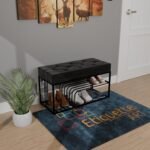 ETIQUETTE ART Entryway Elegance Shoe Bench with Storage, Shoe Organizer Shelf for Living Room, Bedroom,End of Bed Bench with Metal & Velvet Cushion Upholstered Shoes Rack Ottoman Bench-Black