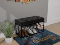 ETIQUETTE ART Entryway Elegance Shoe Bench with Storage, Shoe Organizer Shelf for Living Room, Bedroom,End of Bed Bench with Metal & Velvet Cushion Upholstered Shoes Rack Ottoman Bench-Black