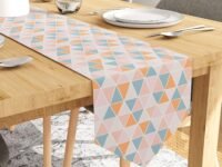Encasa XO Dining Table Runner for 6 seater - Luxury Cotton - Twill Fabric Mercerised - Printed - Size 13"x79" - Decorative Cloth for centre and coffee table - Machine Washable- 1Pc - Triangles Apricot