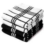 Encasa XO Kitchen Towels and Dish Cloths Sets | Black Terry Highly Absorbent Cotton Terry Towels | 60x40 cm | Multipurpose for Washing Dishes and Cleaning Pack of 4
