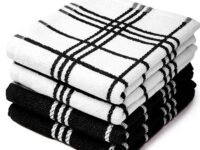 Encasa XO Kitchen Towels and Dish Cloths Sets | Black Terry Highly Absorbent Cotton Terry Towels | 60x40 cm | Multipurpose for Washing Dishes and Cleaning Pack of 4