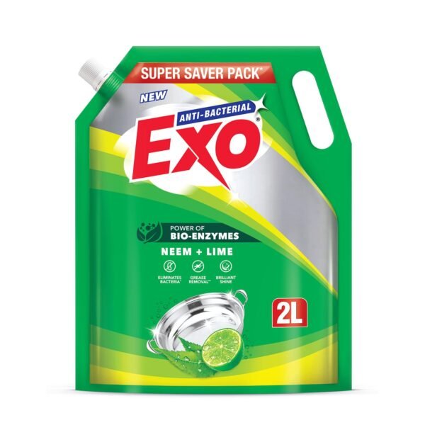 Exo Dishwash Liquid Refill Pack | Neem & Lime | Tough Grease Removal for Utensils | Anti-Bacterial Dishwashing Liquid | Bio-Enzyme Liquid Dishwash | No Residue Cleaning - 2L