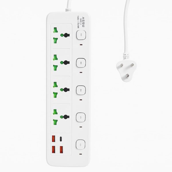 Extension Board, Power Strip with 6 USB Ports and 3 Universal Socket, 2500W 10A Extension Cord, 3-Pin Surge Protector Power Strip for Home, Office, Computer, Mobile Charging (White-A85)