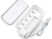 Extension Board with Cable Management Box, Hoteon Power Strip Plus Cord Organizer Box with Reset, 2500W/10A 5 Universal Sockets and 3nos 5V/3.1A Fast Charge USB Ports, 2M Surge Protector(3 PIN)