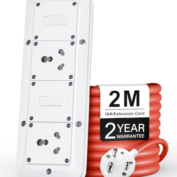 FEDUS 16amp 3000 Watts Extension Board 2 Meter Cable Heavy Duty High Load Capacity Electric Power Cord with 2 Socket 2 Switch,for Oven,EV Charger Charging,Iron Press,Induction Stove,AC