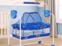 FLIPZON Premium New Born Baby Cradle with Swing & Mosquito Net | 0-13 Months | Wheels | Safety Belt with Lock | Sturdy & Safe | Polypropylene/Mild Steel | J1-Blue