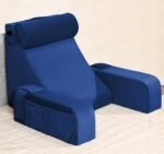 FOVERA Reading Pillow with Arm Support & Headrest | Backrest Pillow for Bed | High-Resilience Foam Bed Back Support Pillow for Reading, Working & Relaxing | Removable Velvet Cover (Navy Blue)