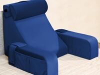 FOVERA Reading Pillow with Arm Support & Headrest | Backrest Pillow for Bed | High-Resilience Foam Bed Back Support Pillow for Reading, Working & Relaxing | Removable Velvet Cover (Navy Blue)