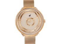 Fastrack Stunners Quartz Analog Beige Dial Rose Gold Stainless Steel Strap Watch for Girls - NT6303WM01