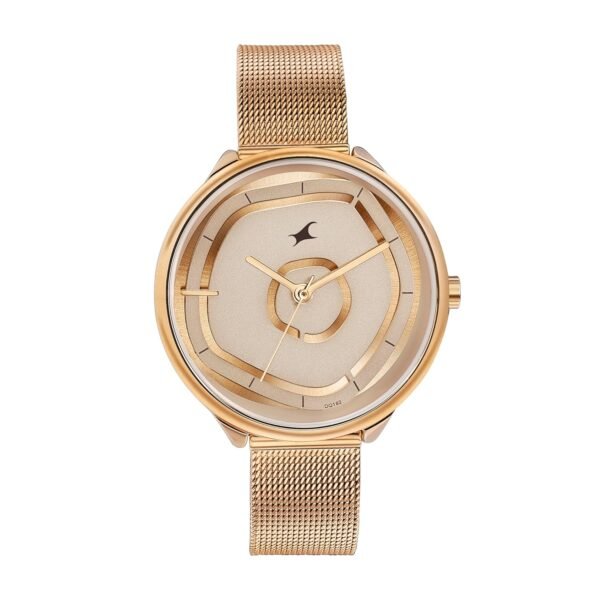 Fastrack Stunners Quartz Analog Beige Dial Rose Gold Stainless Steel Strap Watch for Girls - NT6303WM01