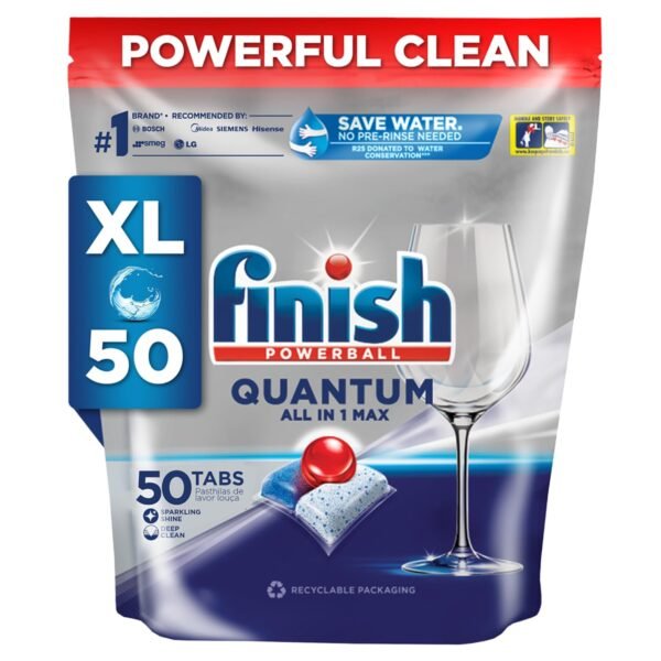 Finish 50 Tablets, Powerball Quantum All in 1 Max Dishwasher Tablets |Best ever Clean & Shine | World's #1 Recommended Dishwashing Brand (520g)
