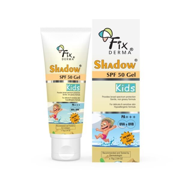 Fixderma Shadow Sunscreen SPF 50+ Gel for Kids PA+++ | Broad Spectrum Sunscreen for UVA & UVB Protection, Non-Greasy & Water Resistant - For Kids 2+ Years Age, 75gm