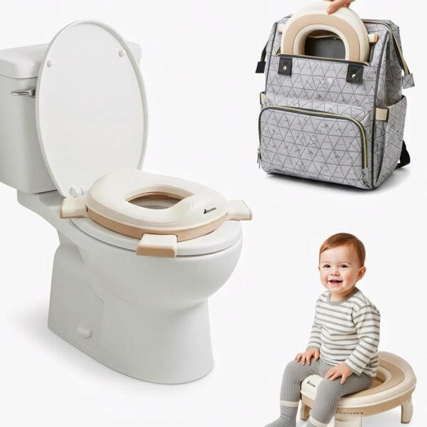 Foldable Travel Baby Potty Training Seat for Boys & Girls with Handles & Detachable Bowl, Toddler Potty Chair with Anti-Slip Base, BPA-Free, Unisex, Coffee