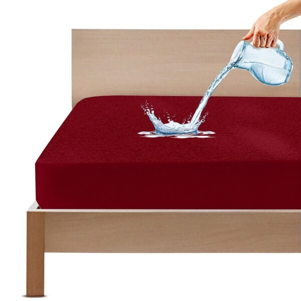 GADDA CO Cotton Terry Waterproof Mattress Protector for Queen Bed | Ultra Soft, Breathable & Hypoallergenic | Fits 75x60 Inch (6.25x5 ft) Mattress | Maroon, Pack of 1