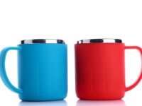 GANESH Happy Time Stylish Coffee/Tea/Milk Mug Plastic with Stainless Steel Inner Mug Cup with Handle, Portable & Easy Clean for Kids & Adult (Set of 2, Multi Color, 200 ml)